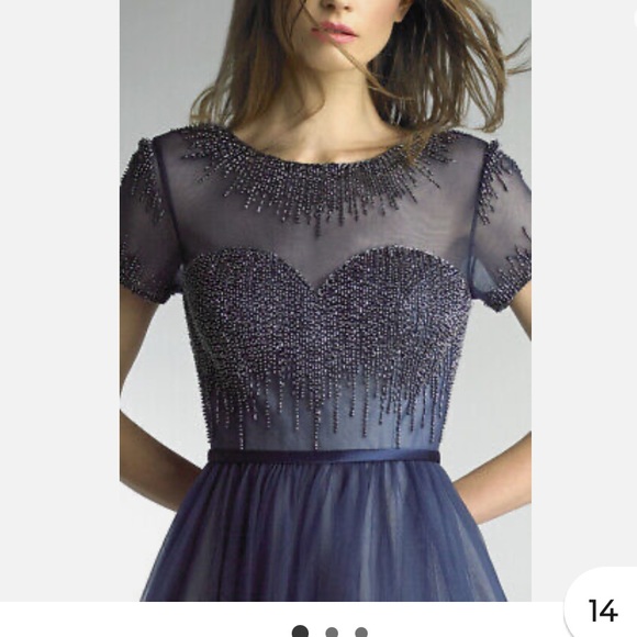 Basix Black Label Embellished Tulle Cap-Sleeve Black Ball Gown - Picture 8 of 10